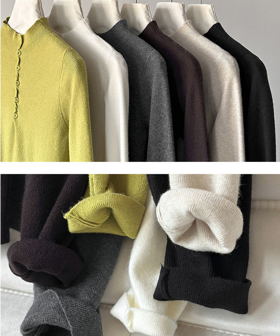 セミタートルボタンネックウールニット