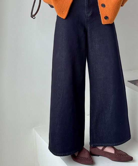 ワイドレッグハイウエストインディゴデニム