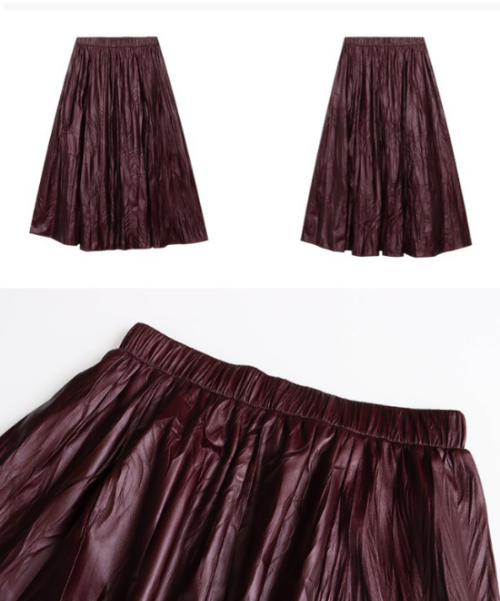 テクスチャープリーツレザーハイウエストスカート