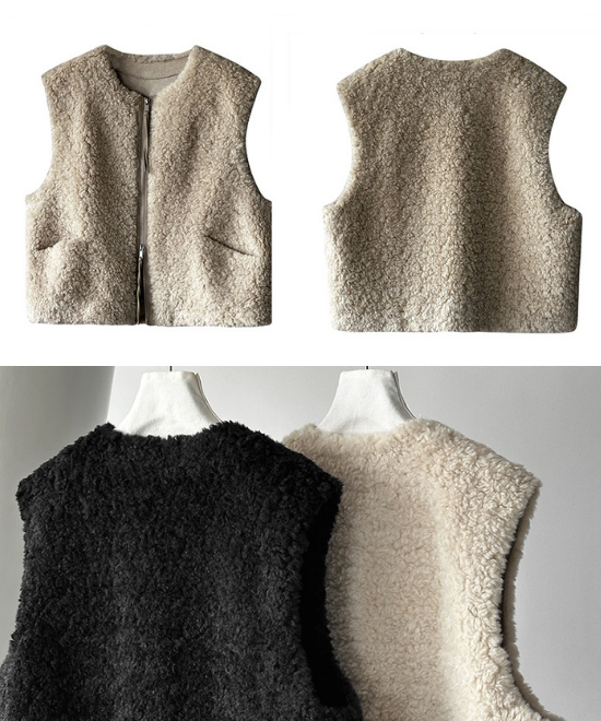 ノーカラーボアベスト