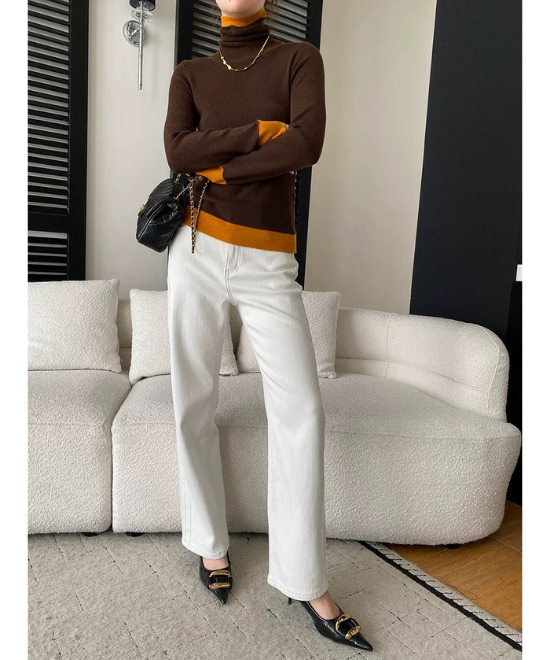 サイドラインハイウエストホワイトデニム