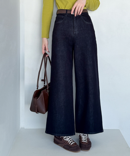 ワイドレッグハイウエストインディゴデニム