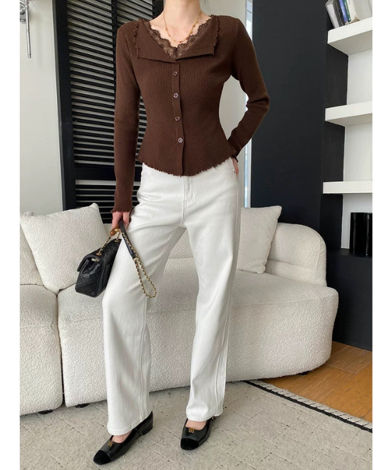 サイドラインハイウエストホワイトデニム