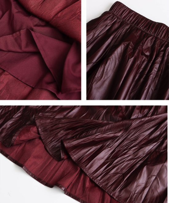 テクスチャープリーツレザーハイウエストスカート