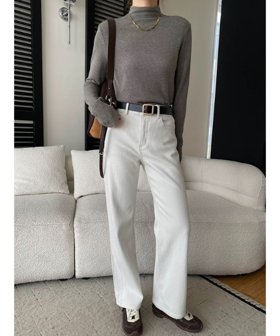 サイドラインハイウエストホワイトデニム