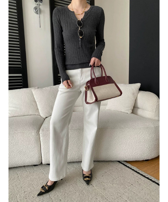 サイドラインハイウエストホワイトデニム