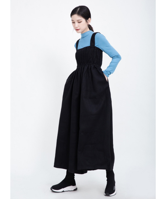 ワイドレッグギャザーサロペットパンツ