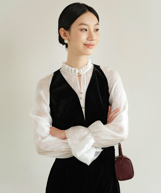 ベルベットフェイクツーピースジャンプスーツ