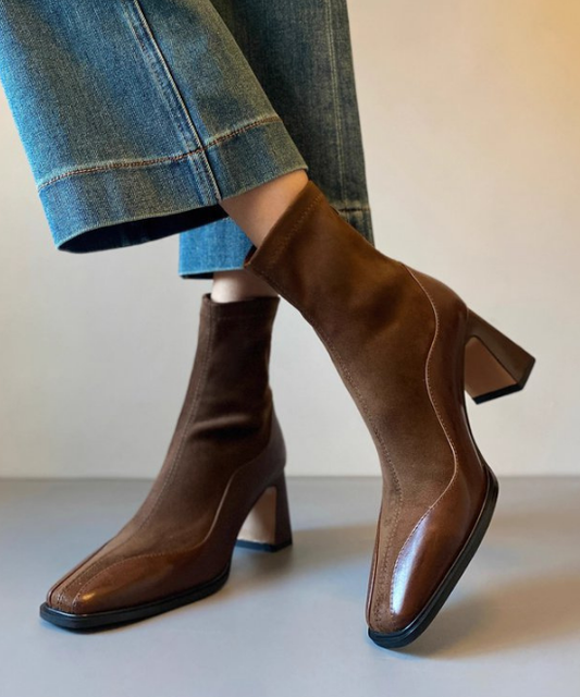 コントラストスクエアトゥブーツ