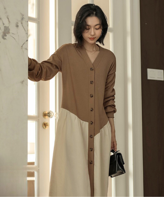 ニットドッキングデザインワンピース