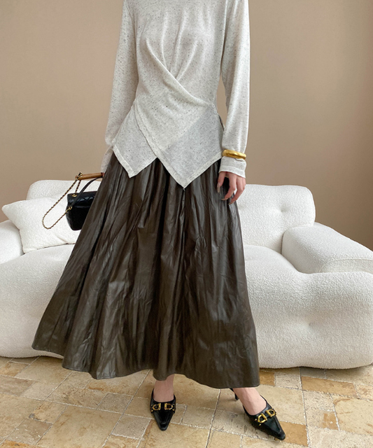 テクスチャープリーツレザーハイウエストスカート