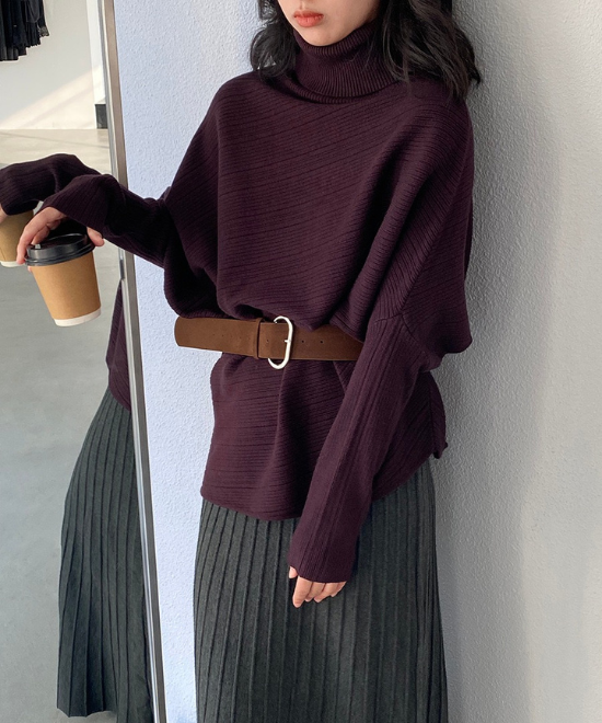 ハイネックドルマンスリーブトップス