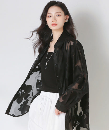 シースルーフラワージャガードシャツ