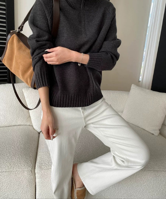 サイドラインハイウエストホワイトデニム