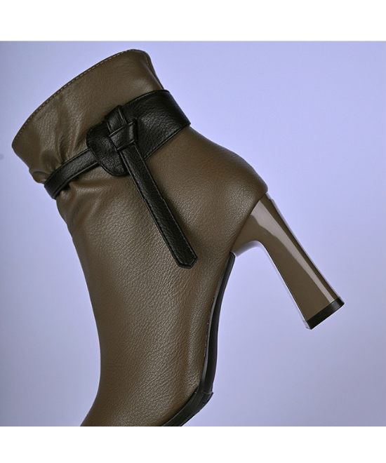 ベルトチャンキーヒールショートブーツ