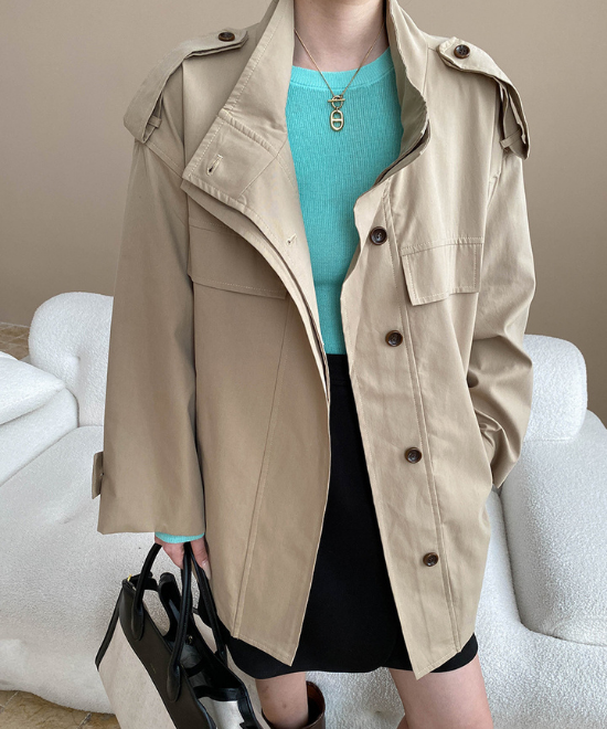 スタンドカラーレースアップルーズトレンチコート