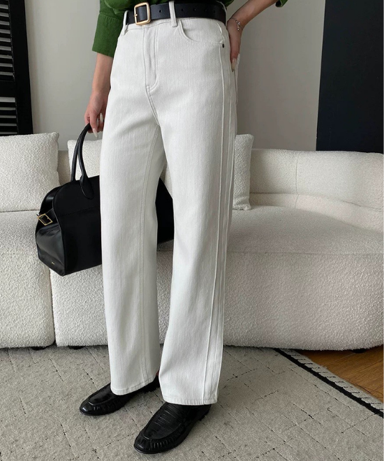 サイドラインハイウエストホワイトデニム