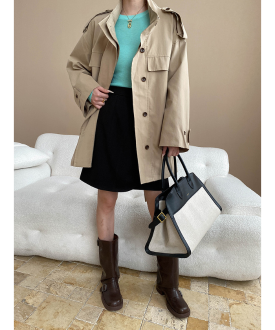 スタンドカラーレースアップルーズトレンチコート