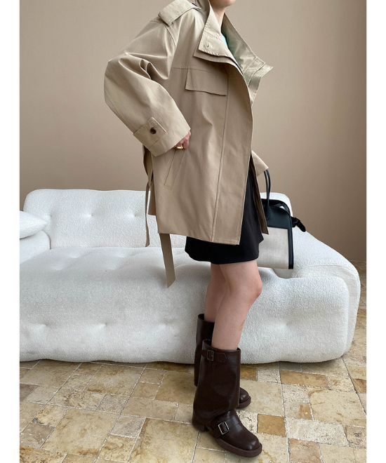 スタンドカラーレースアップルーズトレンチコート