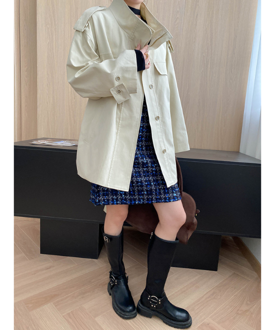 スタンドカラーレースアップルーズトレンチコート