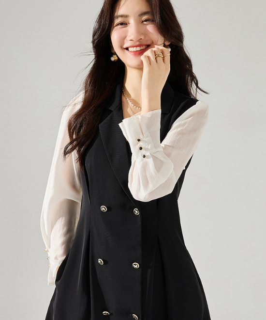 スーツライクブロッキングワンピース