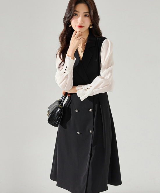 スーツライクブロッキングワンピース