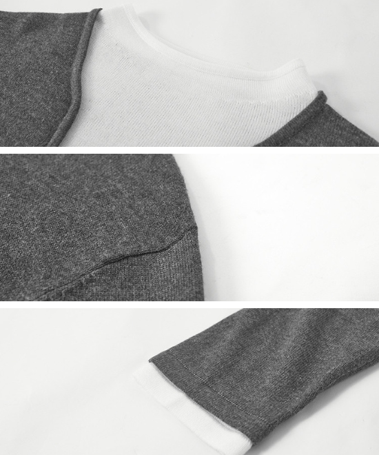 コントラストカラーフェイクツーピースニットワンピース