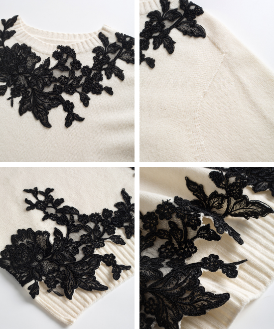 レース刺繍クルーネックニット