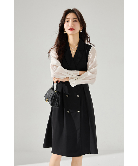 スーツライクブロッキングワンピース