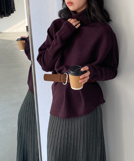 ハイネックドルマンスリーブトップス