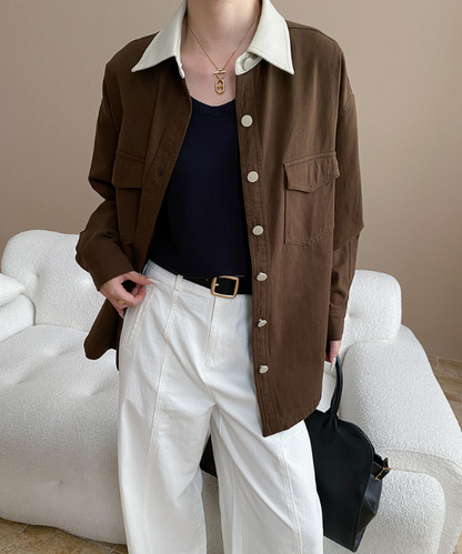 コントラストレザーカラーワークジャケット