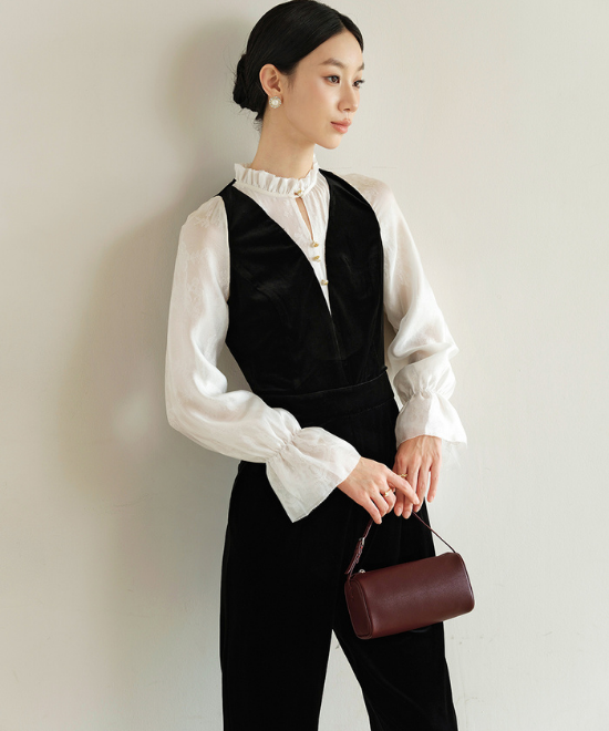 ベルベットフェイクツーピースジャンプスーツ