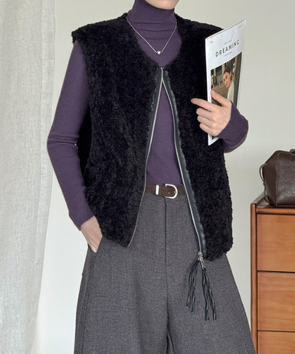 ノーカラーボアベスト