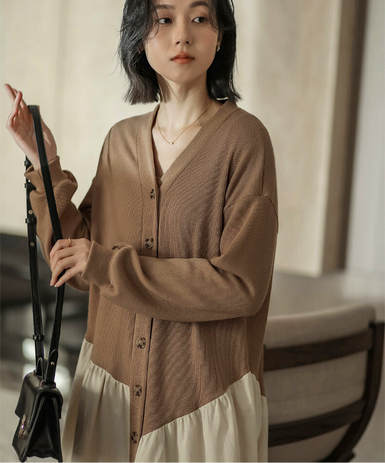 ニットドッキングデザインワンピース