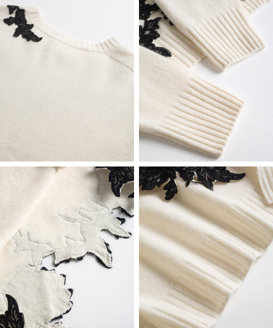 レース刺繍クルーネックニット