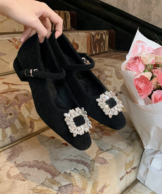 ビジューバックルウールメリージェーン