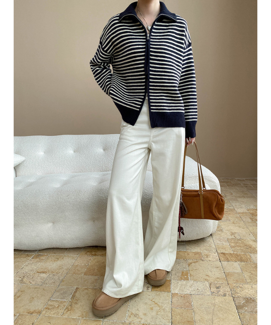 ダブルジッパーボーダーニットカーディガン