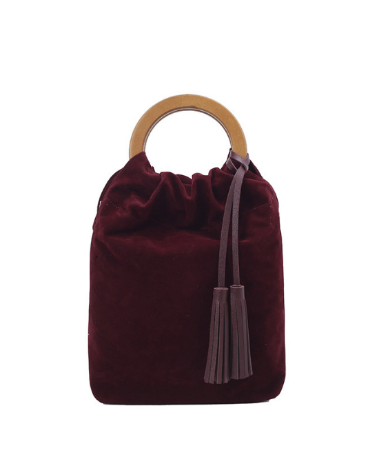 コーデュロイタッセル巾着バッグ