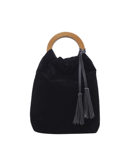 コーデュロイタッセル巾着バッグ