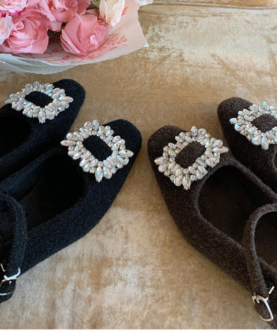 ビジューバックルウールメリージェーン