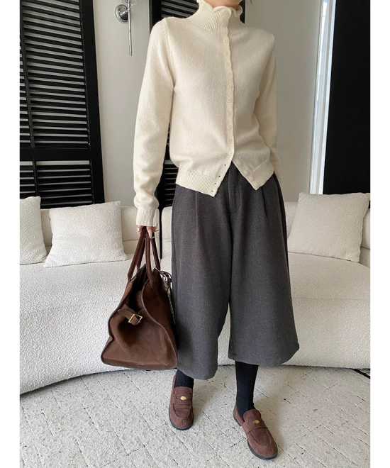 ワイドレッグクロップドスラックスパンツ