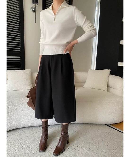 ワイドレッグクロップドスラックスパンツ