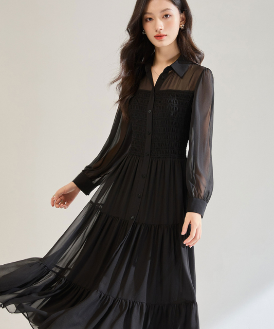 ブラックシフォンロングワンピース