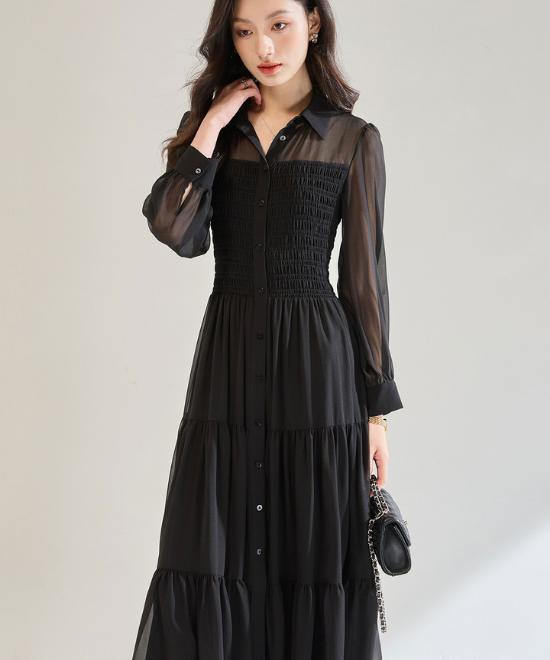 ブラックシフォンロングワンピース