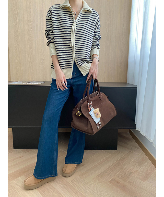 ダブルジッパーボーダーニットカーディガン