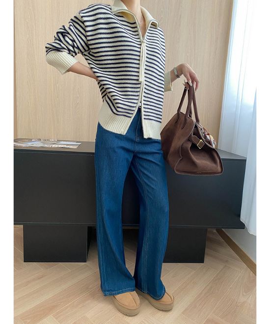 ダブルジッパーボーダーニットカーディガン