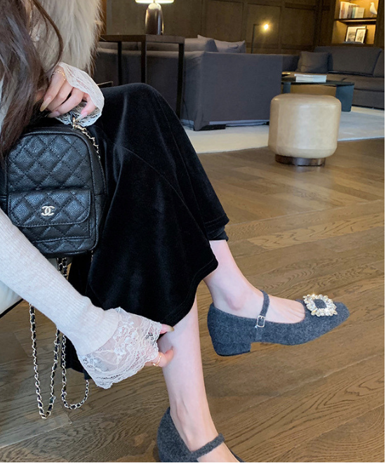 ビジューバックルウールメリージェーン