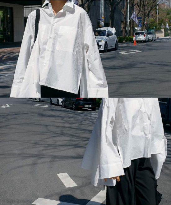 イレギュラーヘムコットンシャツ