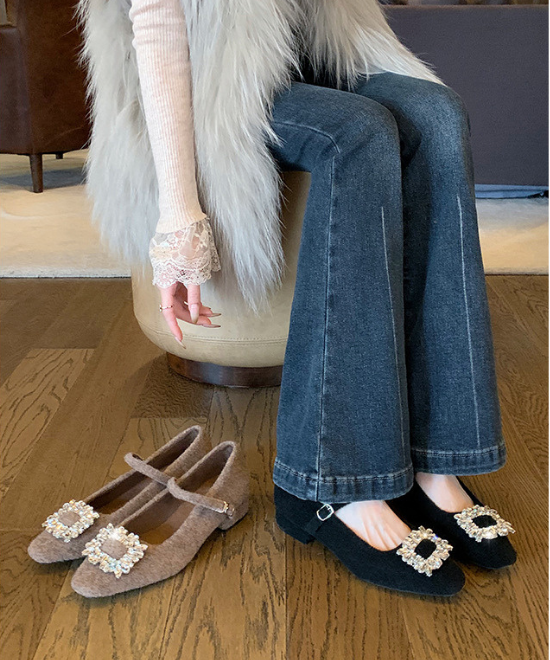 ビジューバックルウールメリージェーン