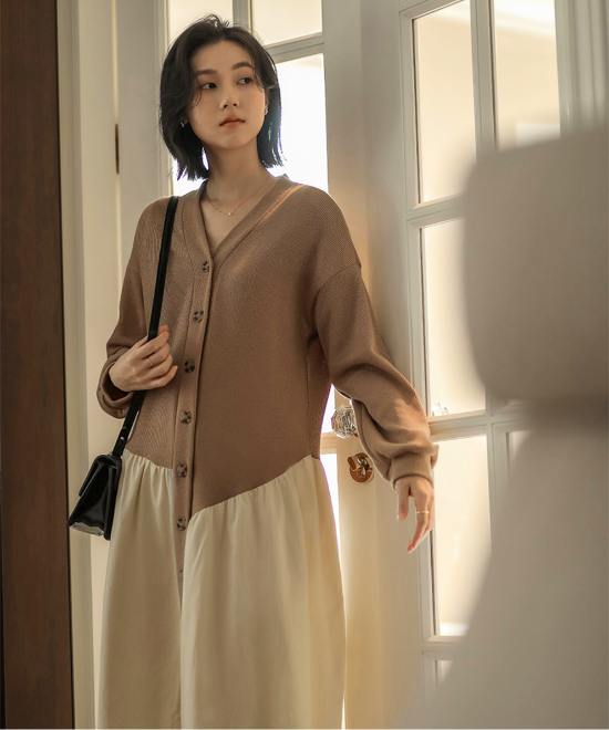 ニットドッキングデザインワンピース